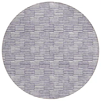 8' Lilac And Ivory Round Geometric Washable Indoor Outdoor Area Rug