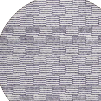 8' Lilac And Ivory Round Geometric Washable Indoor Outdoor Area Rug