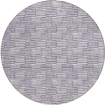 8' Lilac And Ivory Round Geometric Washable Indoor Outdoor Area Rug
