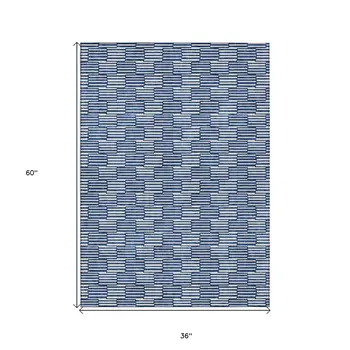 3' X 5' Navy Blue And Ivory Geometric Washable Indoor Outdoor Area Rug