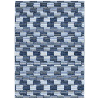 5' X 8' Navy Blue And Ivory Geometric Washable Indoor Outdoor Area Rug