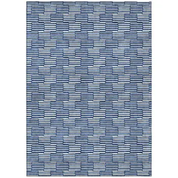 5' X 8' Navy Blue And Ivory Geometric Washable Indoor Outdoor Area Rug