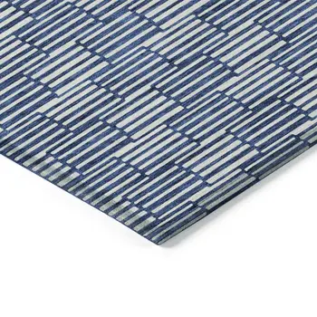 5' X 8' Navy Blue And Ivory Geometric Washable Indoor Outdoor Area Rug