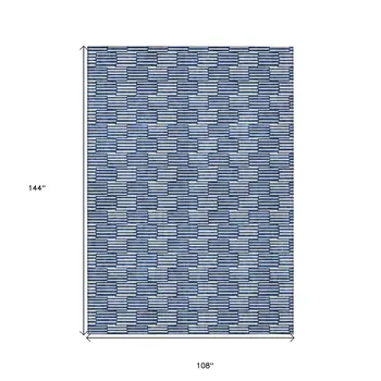 9' X 12' Navy Blue And Ivory Geometric Washable Indoor Outdoor Area Rug