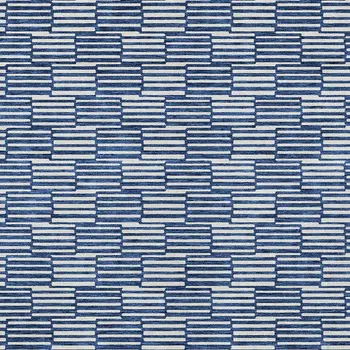 9' X 12' Navy Blue And Ivory Geometric Washable Indoor Outdoor Area Rug