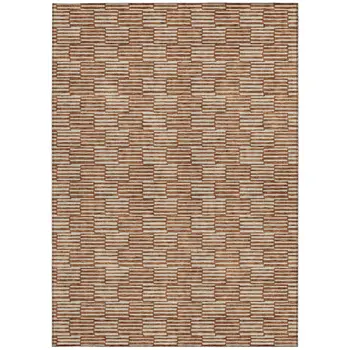 5' X 8' Copper And Beige Geometric Washable Indoor Outdoor Area Rug