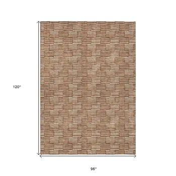 8' X 10' Copper And Beige Geometric Washable Indoor Outdoor Area Rug