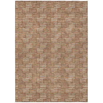 8' X 10' Copper And Beige Geometric Washable Indoor Outdoor Area Rug
