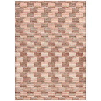 5' X 8' Salmon And Ivory Geometric Washable Indoor Outdoor Area Rug