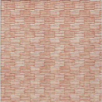 9' X 12' Salmon And Ivory Geometric Washable Indoor Outdoor Area Rug