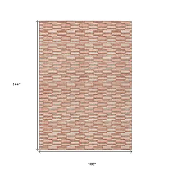9' X 12' Salmon And Ivory Geometric Washable Indoor Outdoor Area Rug