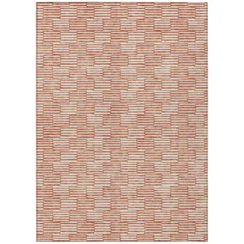 9' X 12' Salmon And Ivory Geometric Washable Indoor Outdoor Area Rug