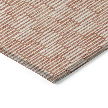 9' X 12' Salmon And Ivory Geometric Washable Indoor Outdoor Area Rug