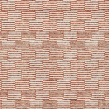 9' X 12' Salmon And Ivory Geometric Washable Indoor Outdoor Area Rug