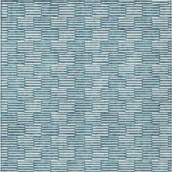 8' X 10' Teal Blue And Ivory Geometric Washable Indoor Outdoor Area Rug