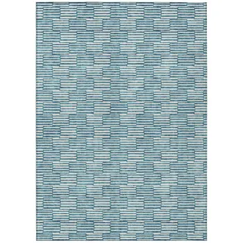 8' X 10' Teal Blue And Ivory Geometric Washable Indoor Outdoor Area Rug