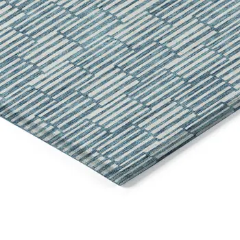 8' X 10' Teal Blue And Ivory Geometric Washable Indoor Outdoor Area Rug