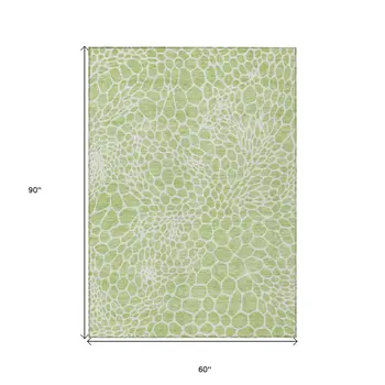 5' X 8' Artichoke Green And Ivory Geometric Washable Indoor Outdoor Area Rug