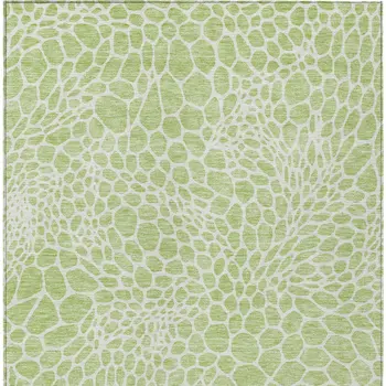8' X 10' Artichoke Green And Ivory Geometric Washable Indoor Outdoor Area Rug