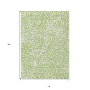 10' X 14' Artichoke Green And Ivory Geometric Washable Indoor Outdoor Area Rug