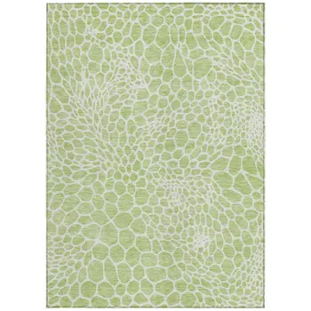 10' X 14' Artichoke Green And Ivory Geometric Washable Indoor Outdoor Area Rug