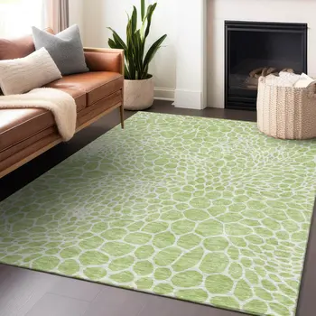 10' X 14' Artichoke Green And Ivory Geometric Washable Indoor Outdoor Area Rug