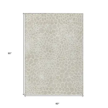 5' X 8' Beige And Ivory Geometric Washable Indoor Outdoor Area Rug