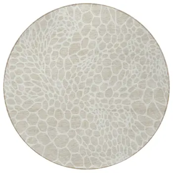 8' Beige And Ivory Round Geometric Washable Indoor Outdoor Area Rug
