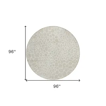 8' Beige And Ivory Round Geometric Washable Indoor Outdoor Area Rug