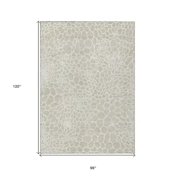 8' X 10' Beige And Ivory Geometric Washable Indoor Outdoor Area Rug