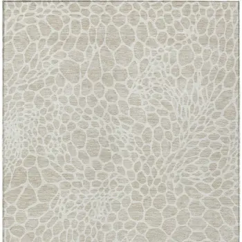 9' X 12' Beige And Ivory Geometric Washable Indoor Outdoor Area Rug