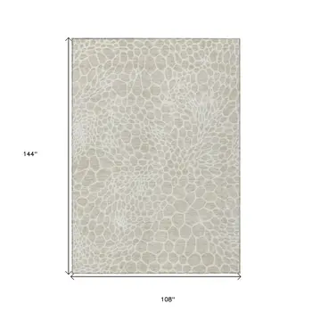 9' X 12' Beige And Ivory Geometric Washable Indoor Outdoor Area Rug