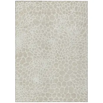 9' X 12' Beige And Ivory Geometric Washable Indoor Outdoor Area Rug