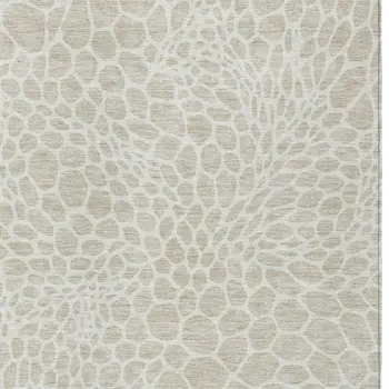 9' X 12' Beige And Ivory Geometric Washable Indoor Outdoor Area Rug