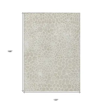 10' X 14' Beige And Ivory Geometric Washable Indoor Outdoor Area Rug