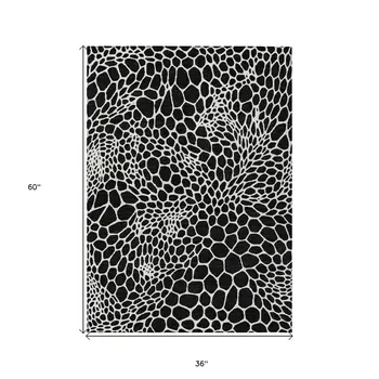 3' X 5' Black And Ivory Geometric Washable Indoor Outdoor Area Rug