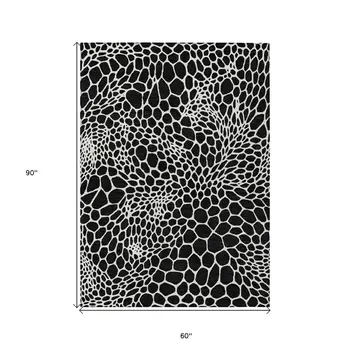 5' X 8' Black And Ivory Geometric Washable Indoor Outdoor Area Rug