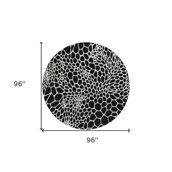 8' Black And Ivory Round Geometric Washable Indoor Outdoor Area Rug