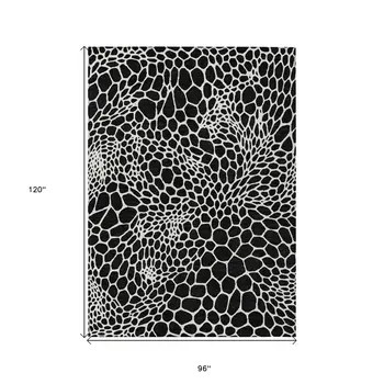 8' X 10' Black And Ivory Geometric Washable Indoor Outdoor Area Rug