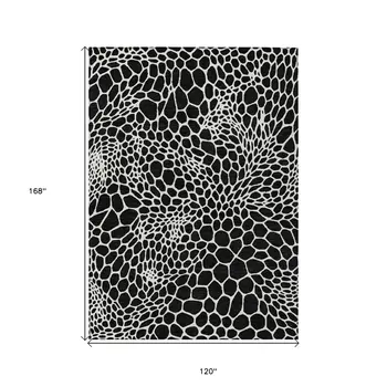 10' X 14' Black And Ivory Geometric Washable Indoor Outdoor Area Rug