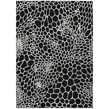 10' X 14' Black And Ivory Geometric Washable Indoor Outdoor Area Rug