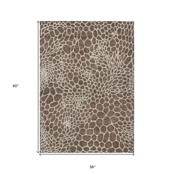 3' X 5' Brown And Beige Geometric Washable Indoor Outdoor Area Rug