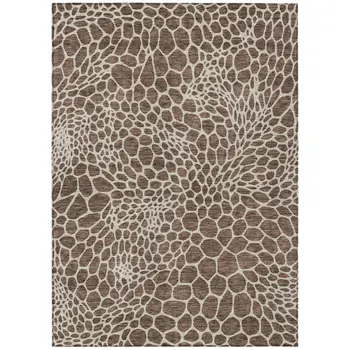 3' X 5' Brown And Beige Geometric Washable Indoor Outdoor Area Rug