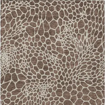 9' X 12' Brown And Beige Geometric Washable Indoor Outdoor Area Rug