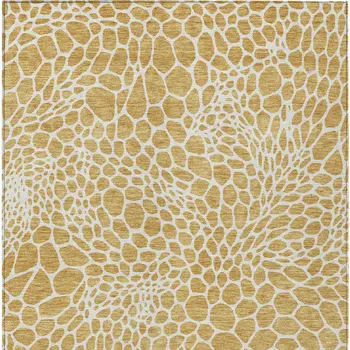 3' X 5' Gold And Ivory Geometric Washable Indoor Outdoor Area Rug