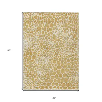 3' X 5' Gold And Ivory Geometric Washable Indoor Outdoor Area Rug