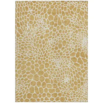 5' X 8' Gold And Ivory Geometric Washable Indoor Outdoor Area Rug