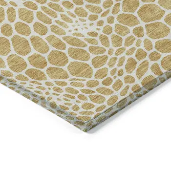 10' X 14' Gold And Ivory Geometric Washable Indoor Outdoor Area Rug