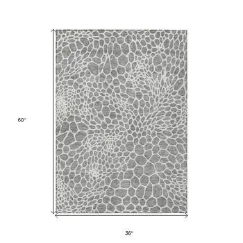 3' X 5' Gray And Ivory Geometric Washable Indoor Outdoor Area Rug