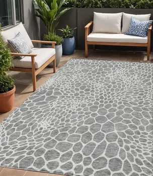 5' X 8' Gray And Ivory Geometric Washable Indoor Outdoor Area Rug